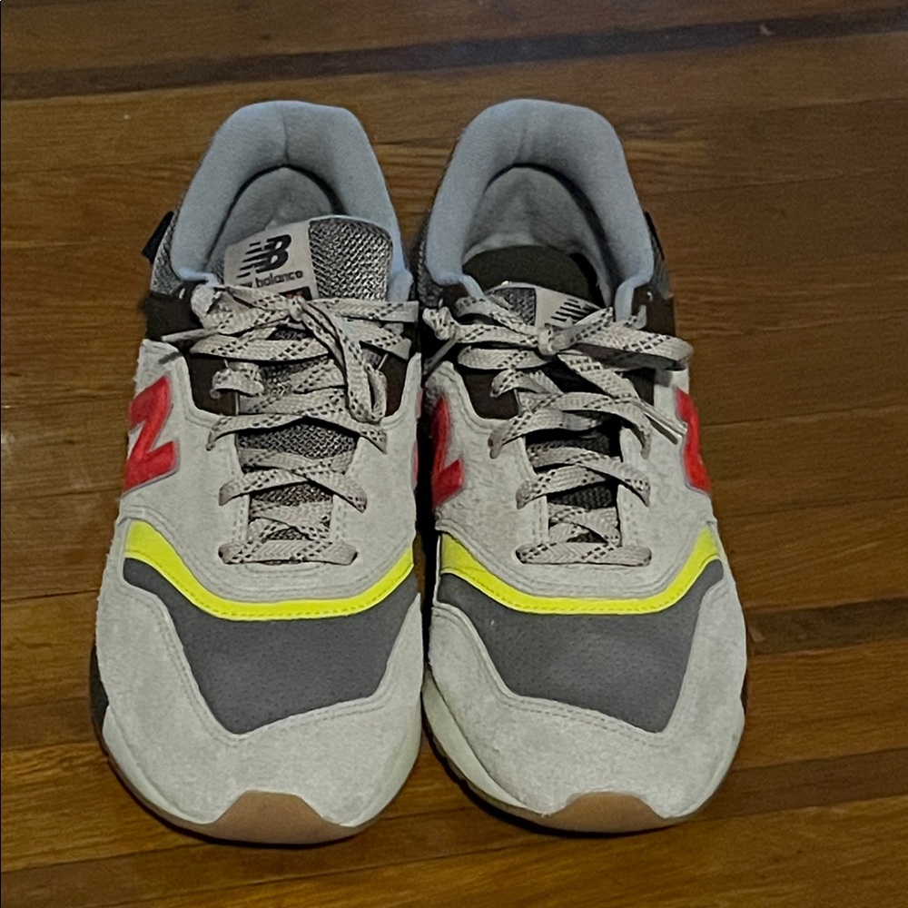 New Balance 997H, Tan and Brown suede Sneakers with Red and Yellow Accents